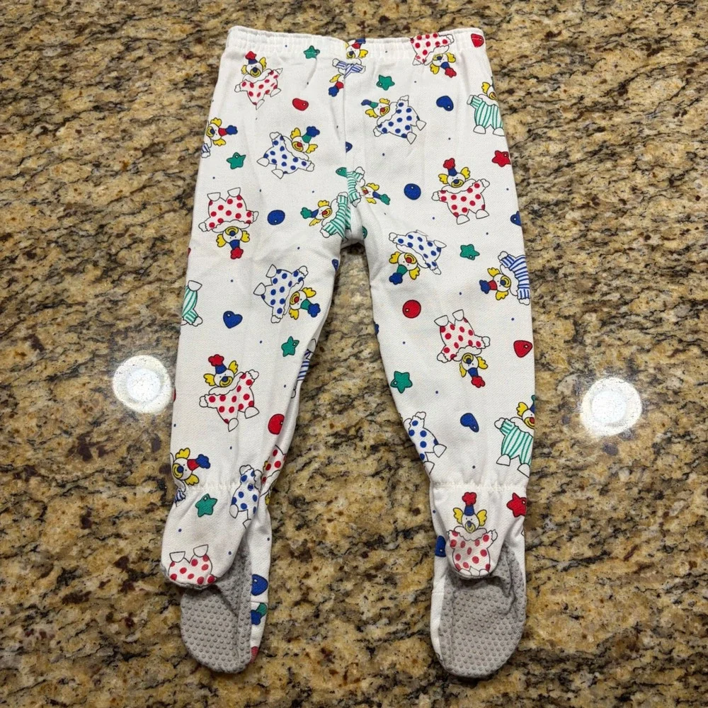 Vintage Carters Clown Print Footed Pajama Pants White 24 Months Made in USA